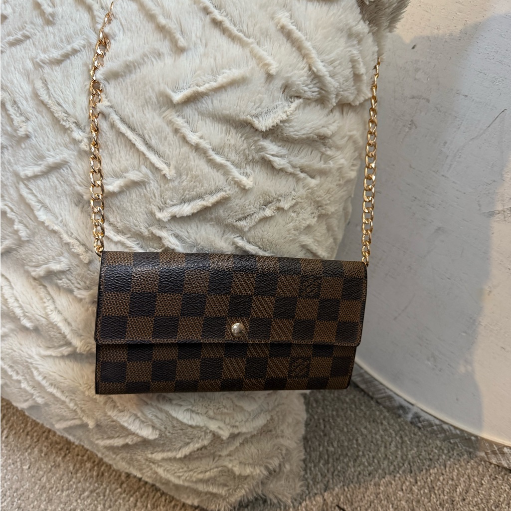Louis Vuitton Damier Ebene Wallet On Chain With Gold Chain Strap